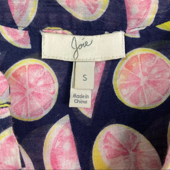 Joie Navy Blue Pink Grapefruit Print Long Sleeve Button Up Top Sm - Picture 6 of 7